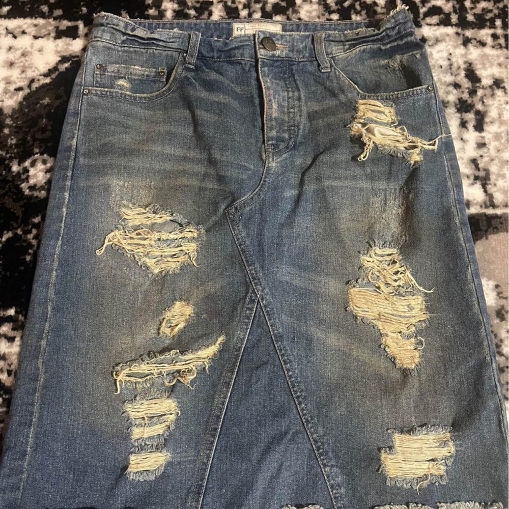 Free People Garage Wash Denim Skirt